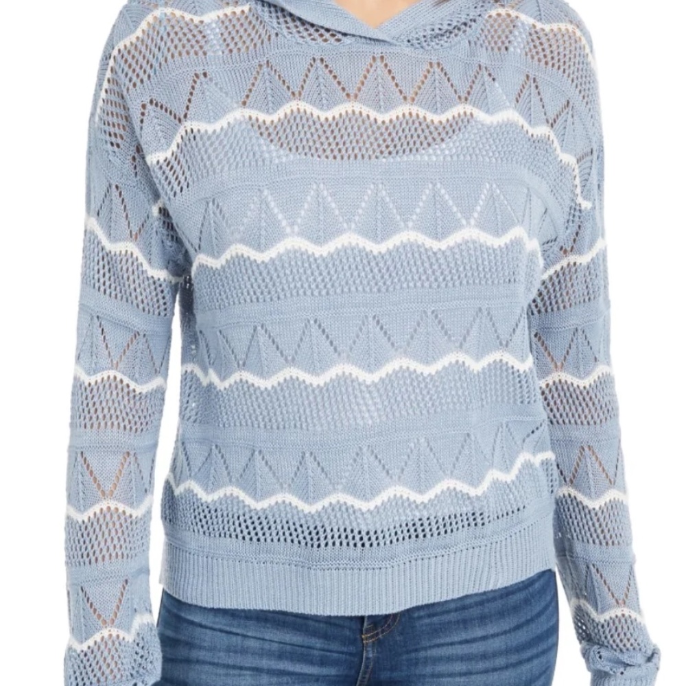 ULTRA FLIRT BLUE POINTELL KNIT HOODIE SWEATER - SIZE LARGE